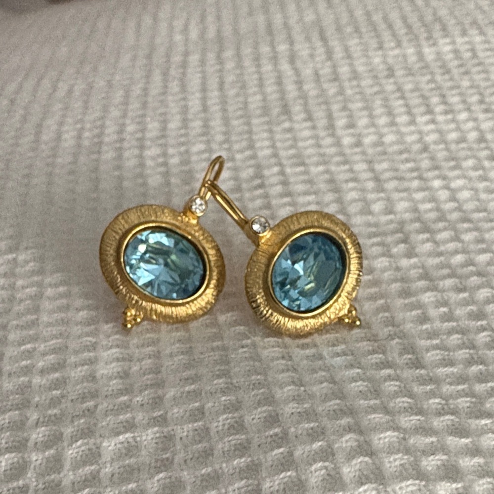 Gold and Blue Gemstone Earrings